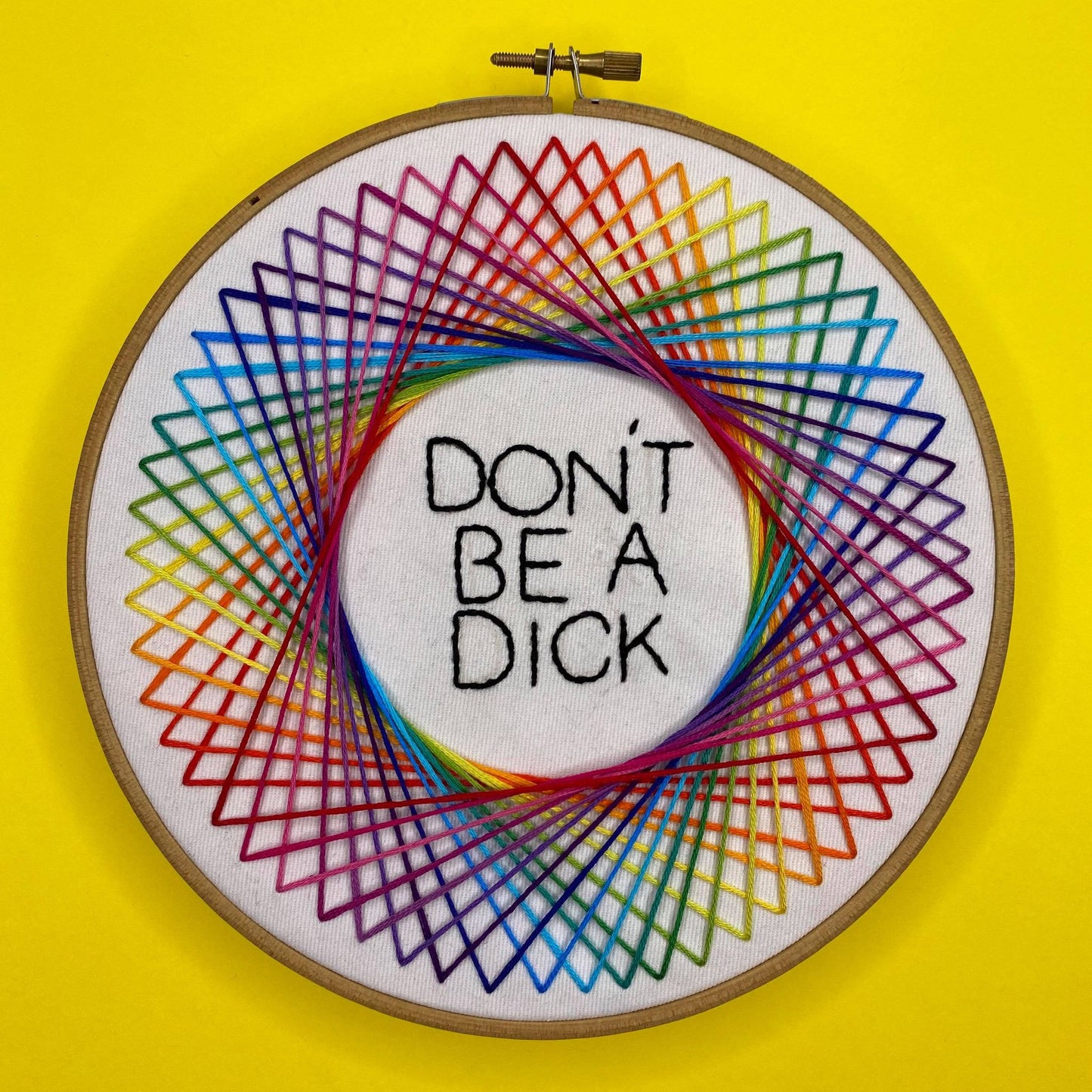 don't be a dick rainbow spirograph embroidery kit from the crafty cowgirl