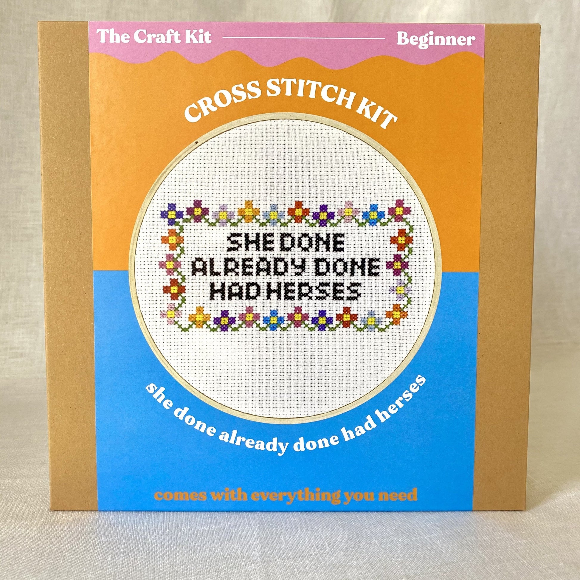 she done already done had herses cross stitch kit by the craft kit at the crafty cowgirl