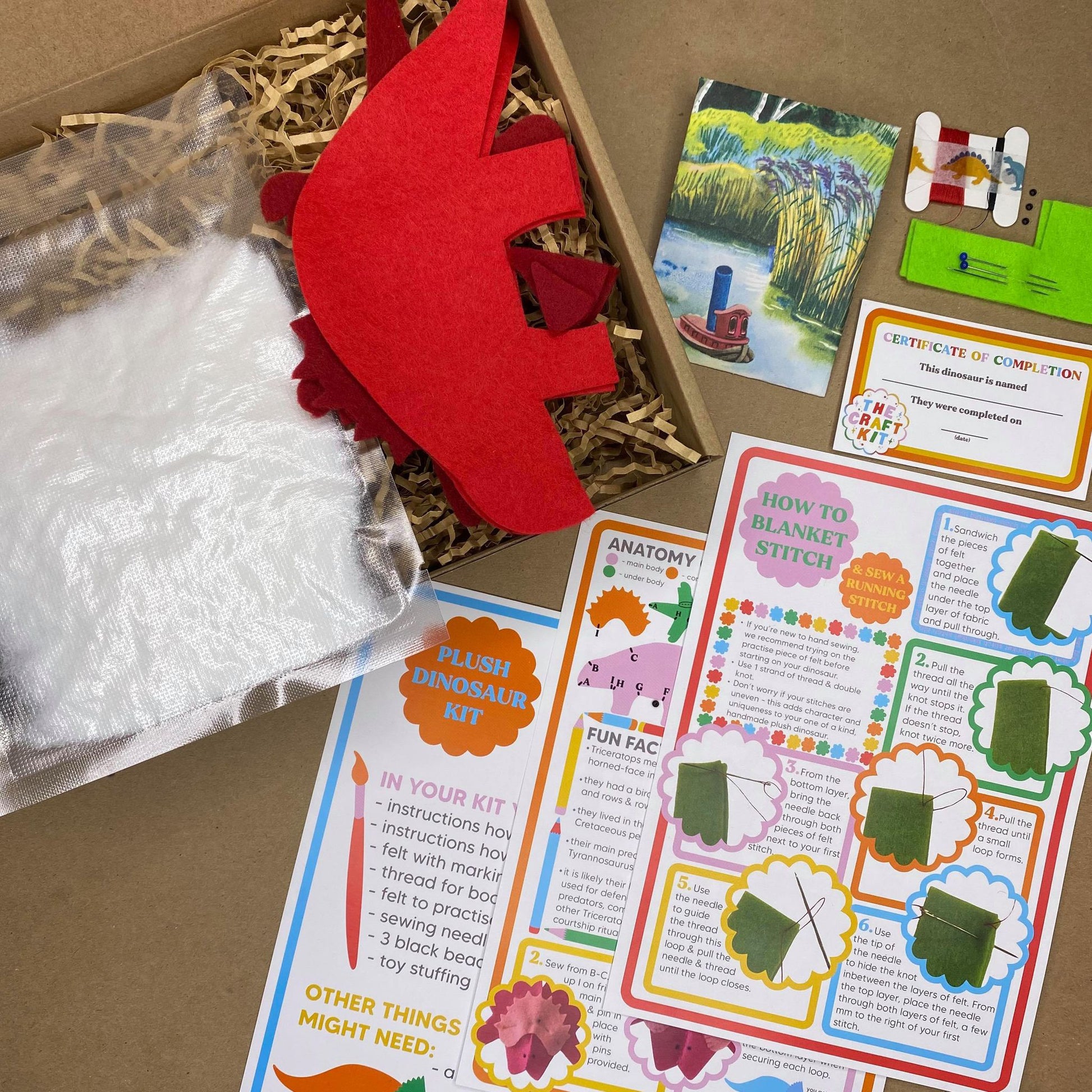 contents of brontosaurus plush toy kit boxfrom the crafty cowgirl