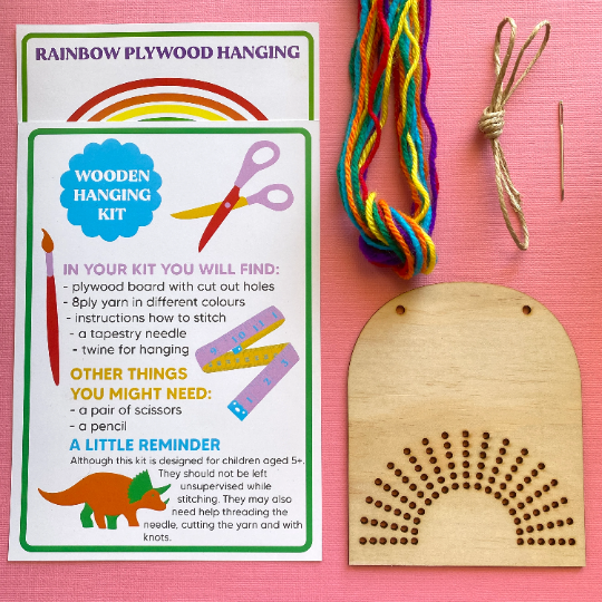 Rainbow Back Stitch Wooden Banner Kit